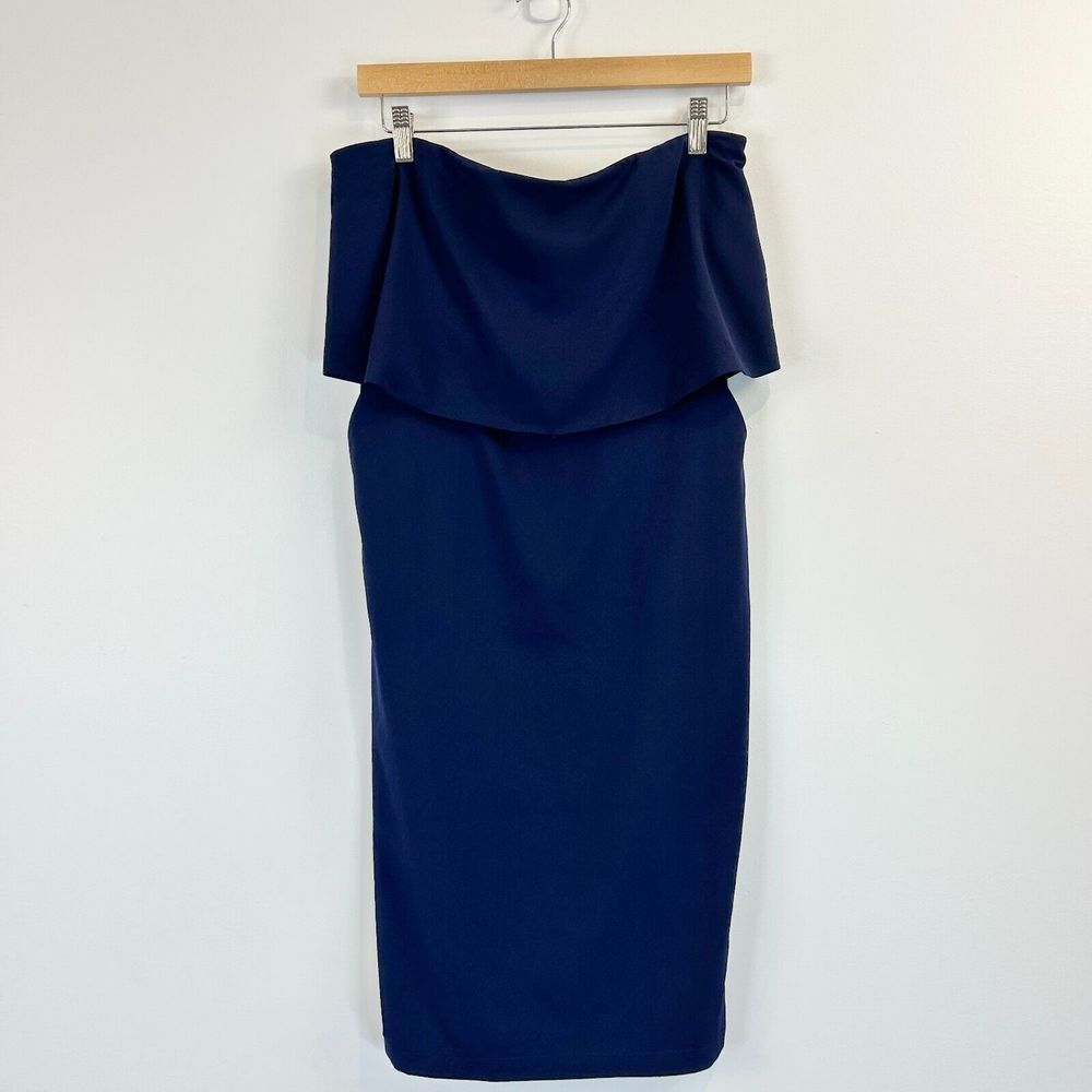 Lulus Midi Dress Womens L Navy Lots Of Love Strapless‎ Blouson Layered Cocktail